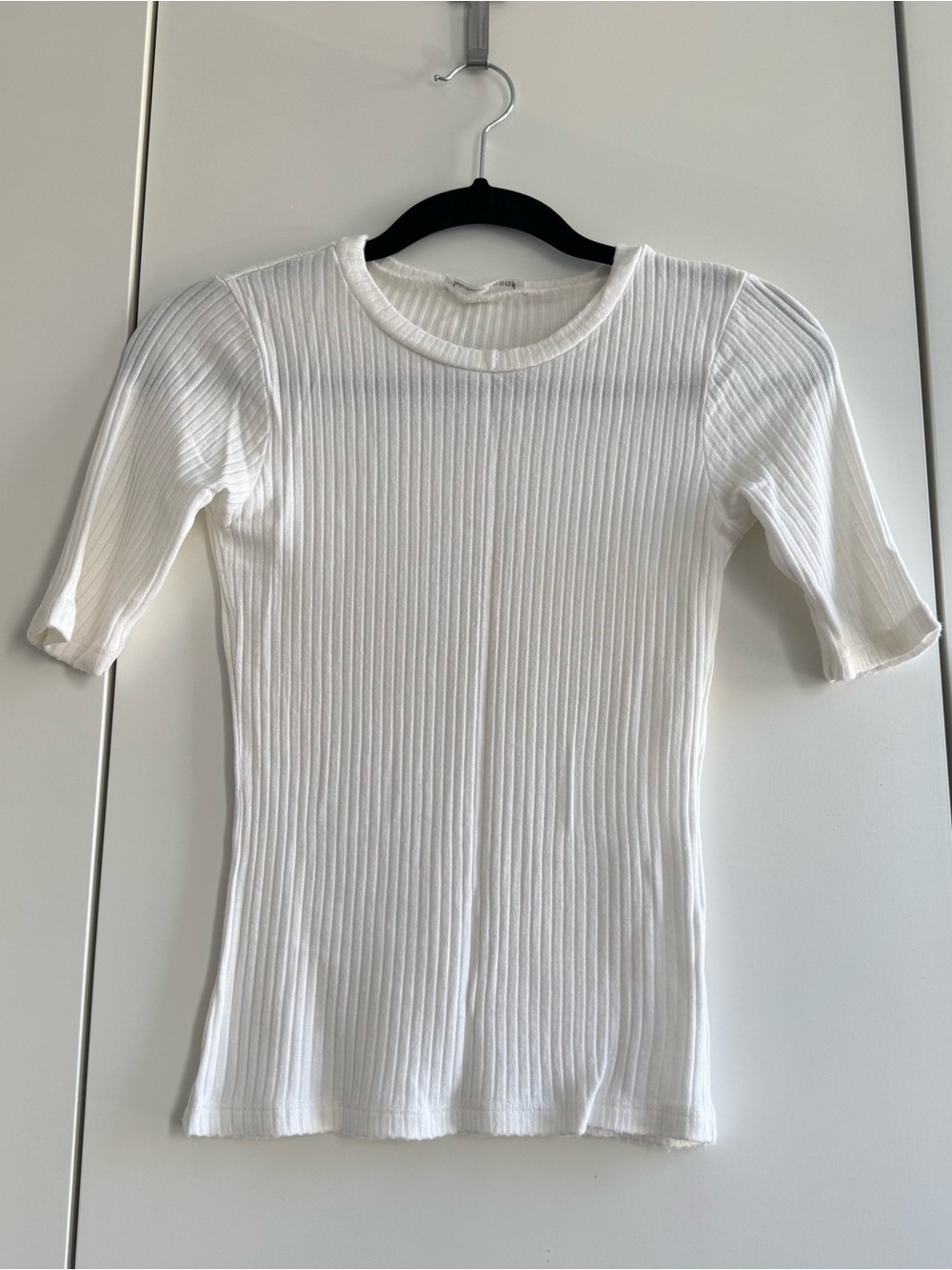 Reformation White Ribbed Short Sleeve Top